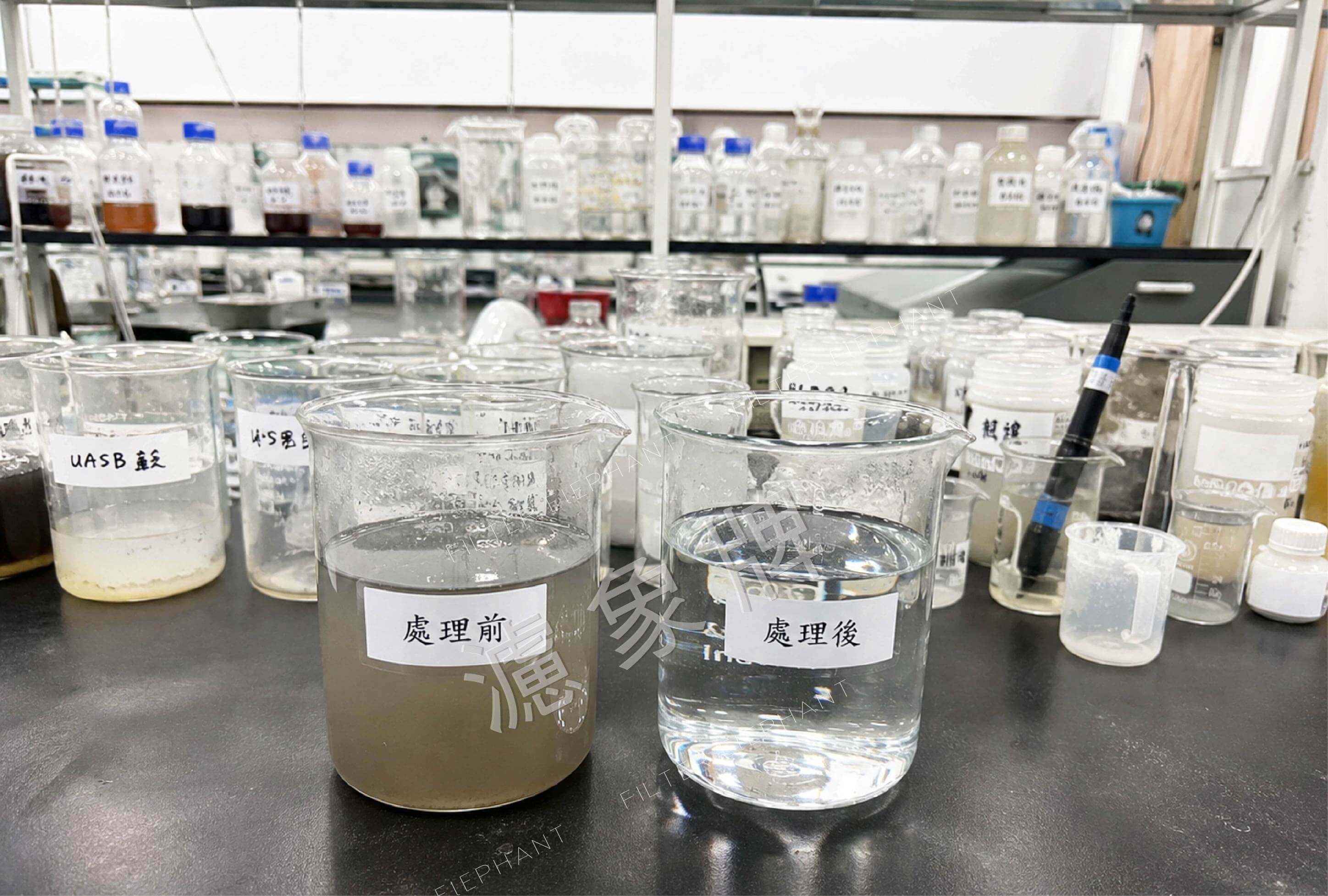 廢水處理前後實驗樣品比較